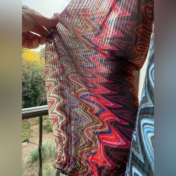 NWT Ciebon Top Lisa metallic blouse zig zag print sheer layer lined ruffle S M? - Picture 10 of 17